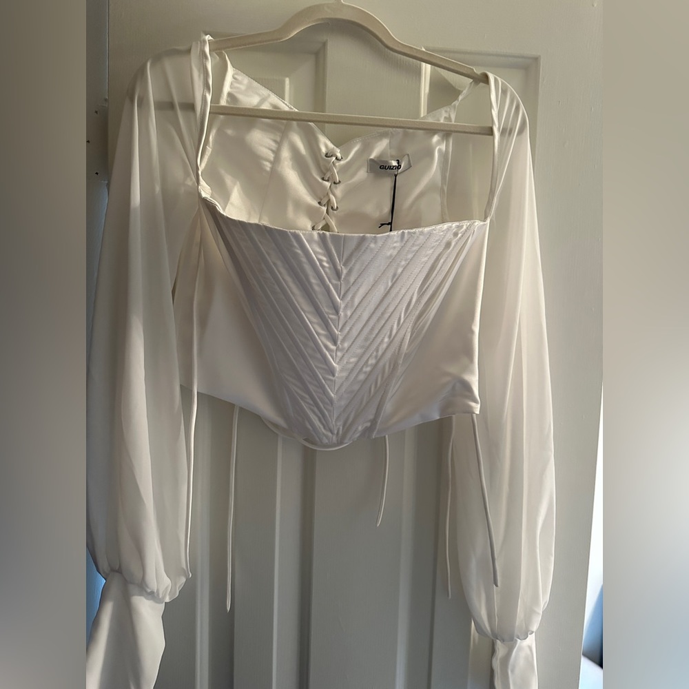 Danielle Guizo long sleeve corset top in white